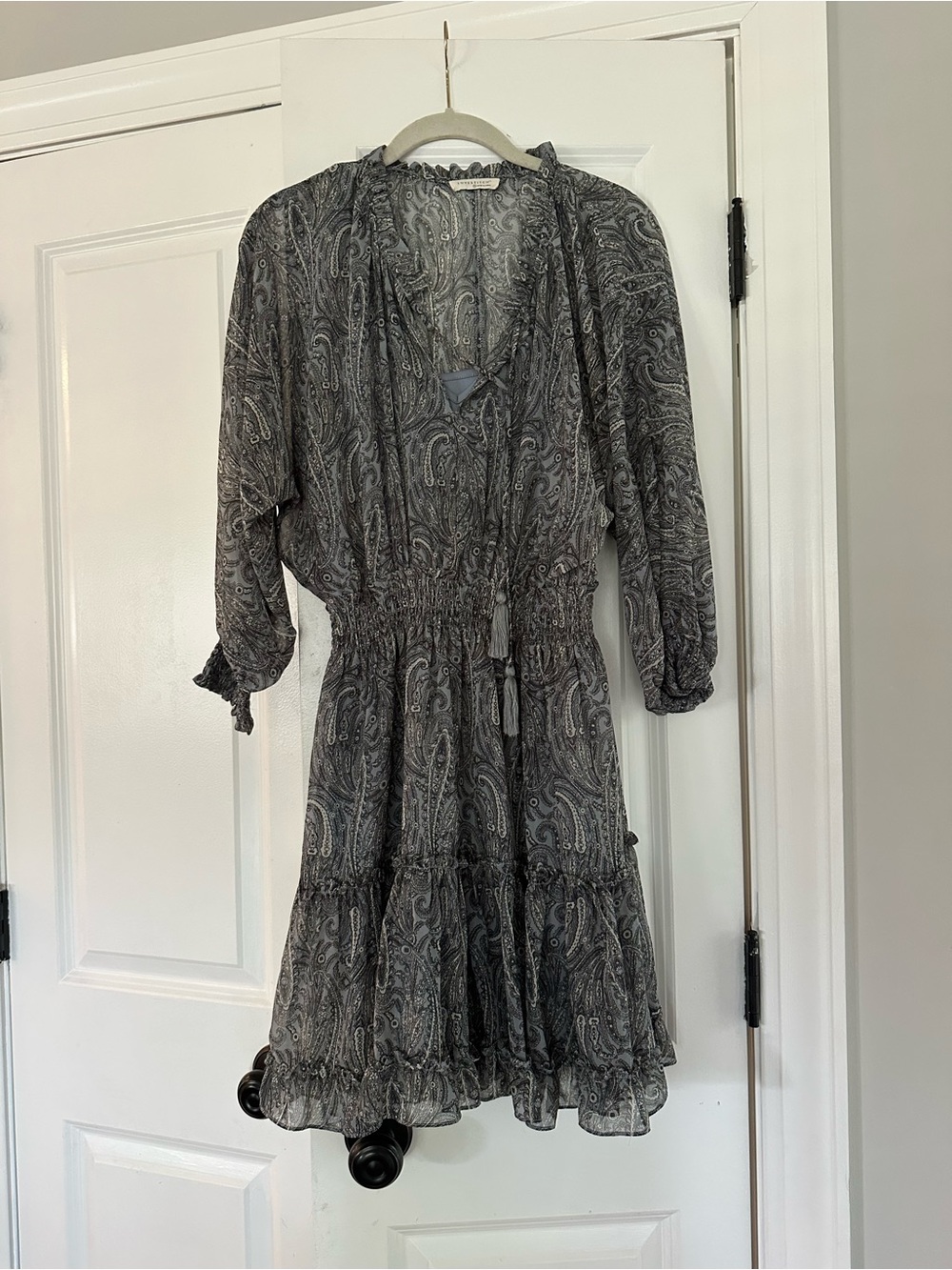 Dark Blue Paisley Tiered V-Neck Women’s Dress